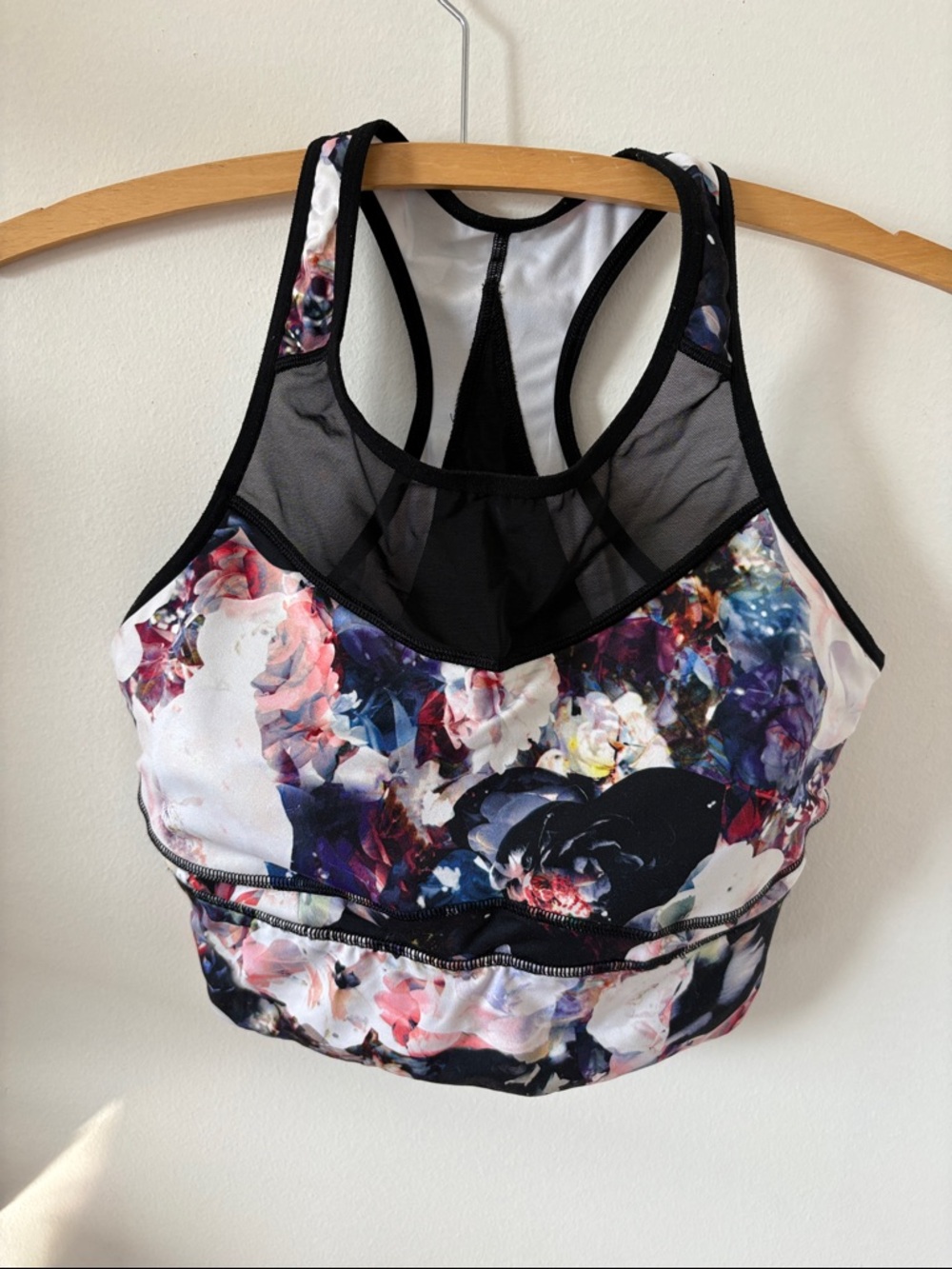 Old Navy Black Floral Mesh Racerback Sports Bra
